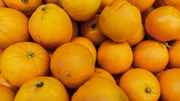 Naranjas Saludables Orgánicas Mercado Montón Frutas Frescas Color Naranja Fondo —  Fotos de Stock