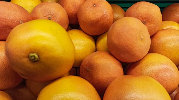 Naranjas Saludables Orgánicas Mercado Montón Frutas Frescas Color Naranja Fondo — Foto de Stock