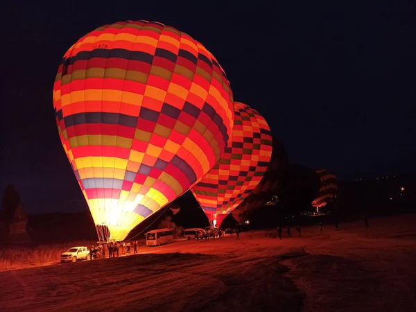 Balões Coloridos Quente Voando Sobre Capadócia Início Manhã Inverno Com — Fotografia de Stock