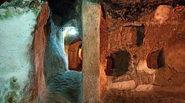 Ancient multi-level cave Derinkuyu Underground City in Cappadocia, Turkey clipart