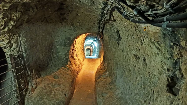 Ancient multi-level cave Derinkuyu Underground City in Cappadocia, Turkey