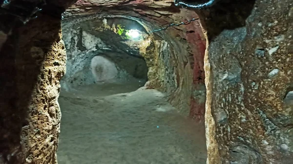 Ancient multi-level cave Derinkuyu Underground City in Cappadocia, Turkey