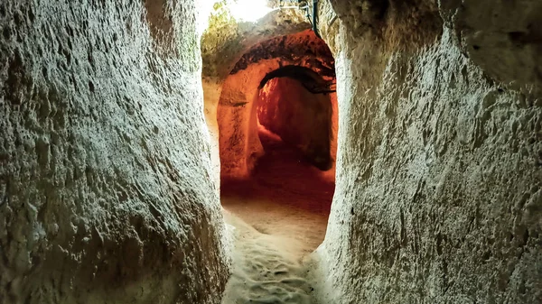Ancient multi-level cave Derinkuyu Underground City in Cappadocia, Turkey
