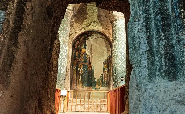 Mosteiro Gumusler Por Dentro Frescos Sagrados Parede Igreja Caverna Capadócia — Fotografia de Stock