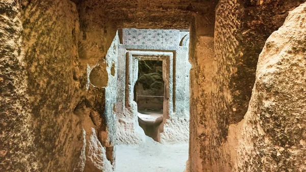 Монастырь Гумуслер Изнутри Священные Фрески Стене Печерской Церкви Каппадокии — стоковое фото