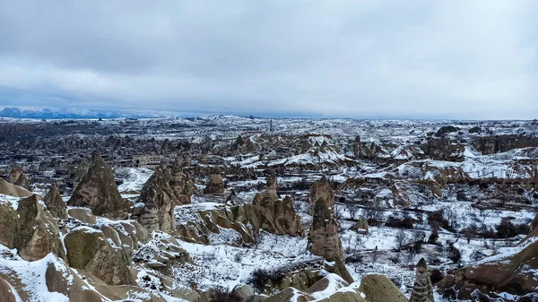 Fairy Chimneys Valley Covered Snow Winter Goreme Cappadocia Turkey — 스톡 사진