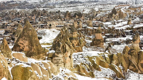 Fairy Chimneys Valley Covered Snow Winter Goreme Cappadocia Turkey — Stock Photo, Image