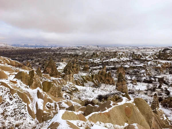 Fairy Chimneys Valley Covered Snow Winter Goreme Cappadocia Turkey — 스톡 사진