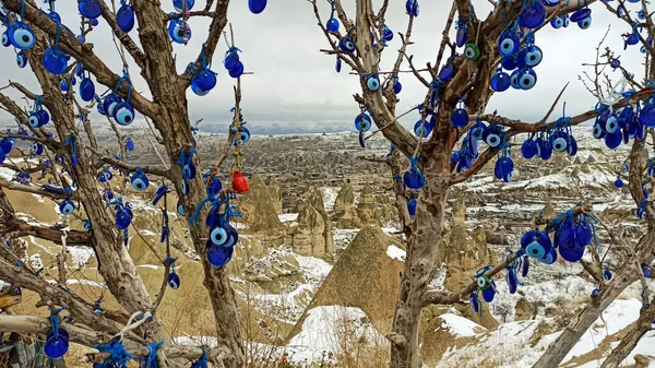 Chaminés Fadas Vale Coberto Neve Inverno Goreme Capadócia Turquia — Fotografia de Stock