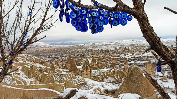 Chaminés Fadas Vale Coberto Neve Inverno Goreme Capadócia Turquia — Fotografia de Stock