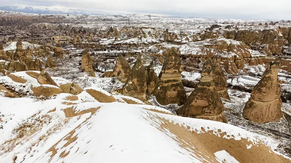 Fairy Chimneys Valley Covered Snow Winter Goreme Cappadocia Turkey — 스톡 사진