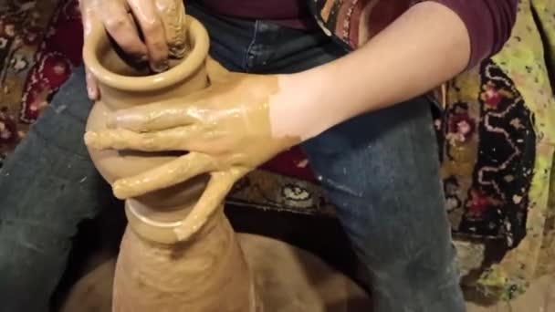 Productie Van Keramische Vaas Door Hand Van Aardewerk Kunstenaar Avanos — Stockvideo