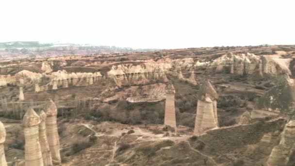 Aerial Volcanic Valley Landscape View Fairy Chimneys Lovers Hill Cappadocia — Stock Video