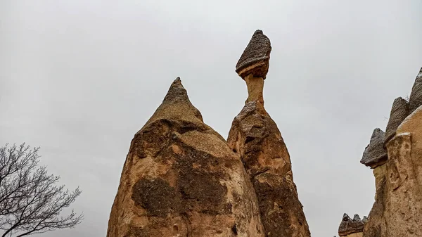 帕萨巴格的仙女烟囱 戈雷梅僧侣的山谷 土耳其卡帕多西亚帕萨巴格多头蘑菇仙女烟囱的岩石形成 — 图库照片