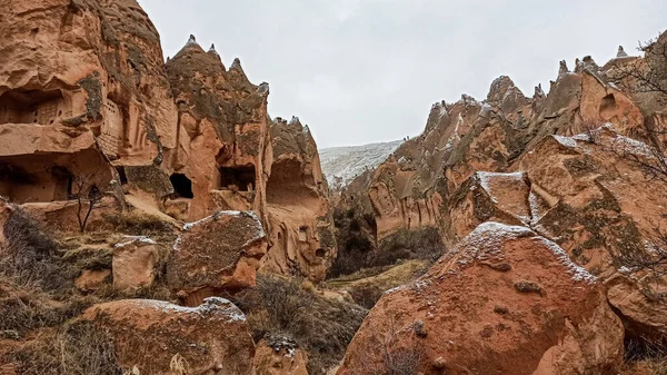 Barlangházak Kolostorok Faragott Tufa Sziklák Zelt Szabadtéri Múzeum Zelt Valley — Stock Fotó