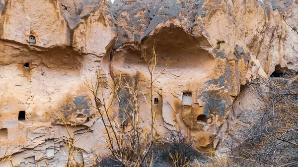 Grotwoningen Kloosters Uitgehouwen Tufa Rotsen Zelve Openluchtmuseum Zelve Vallei Het — Stockfoto