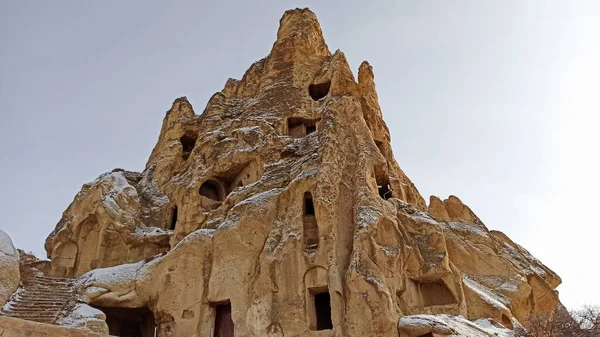 Ancient Stone Cave Houses Carved Volcanic Rock Cappadocia Turkey — Stock Photo, Image