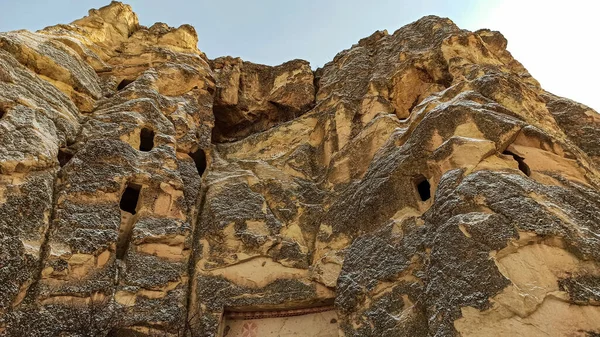 Oude Stenen Grotwoningen Uitgehouwen Het Vulkanische Gesteente Cappadocië Turkije — Stockfoto