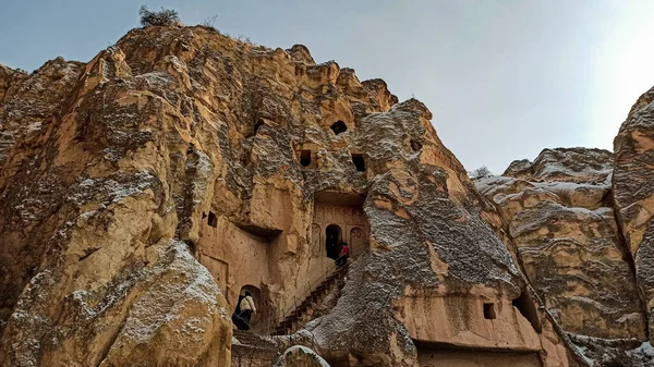 Türkiye Nin Kapadokya Kentindeki Volkanik Kayalara Oyulmuş Antik Taş Mağara — Stok fotoğraf