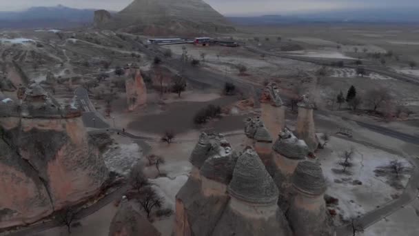 Paysage Volcanique Aérien Cheminées Fées Pasabag Vallée Des Moines Cappadoce — Video