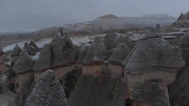 帕萨巴格山谷 有许多仙女的烟囱在卡帕多西亚 哥林和尚的山谷 土耳其卡帕多西亚多头石神烟囱的岩石形成 — 图库视频影像