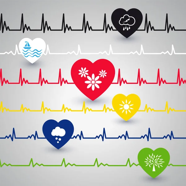 与不同的心脏状况不佳的几个心跳线. — 图库矢量图片