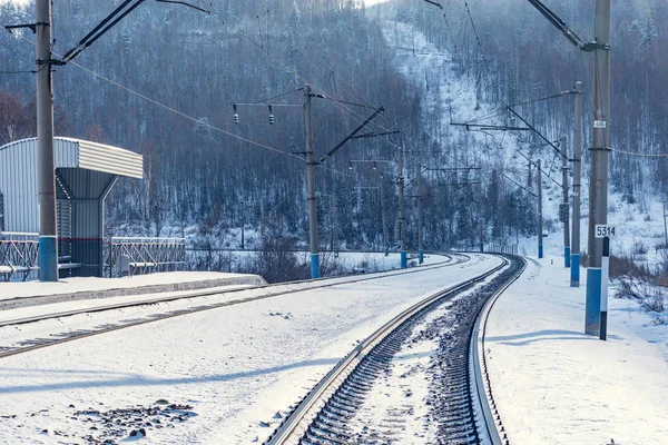 Winter view of Trans Siberian railway.