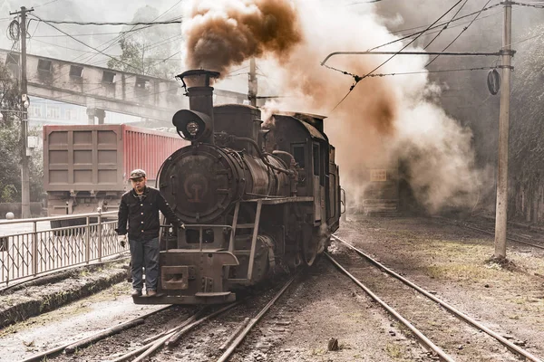 Locomotiva de bitola estreita a vapor . — Fotografia de Stock