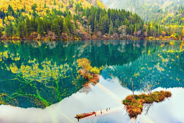 Autunno vista sul lago. Riserva naturale di Jiuzhaigou. Cina . — Foto Stock