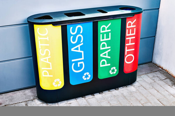 Multicolored bin for separate waste collection.