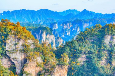 Renkli kayalıklarla Zhangjiajie Forest Park içinde.