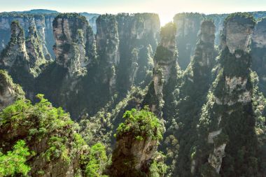 Renkli kayalıklarla Zhangjiajie Forest Park içinde.