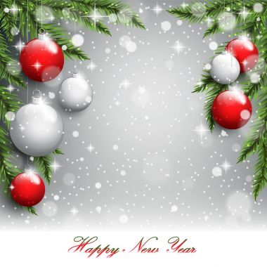 Yeni yıl ağacı dalları kartpostal arka plan üzerinde.