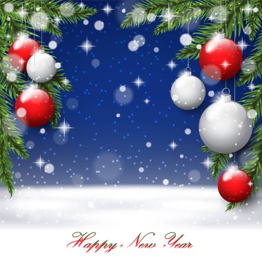 Noel ağacı dalları kartpostal arka plan üzerinde.