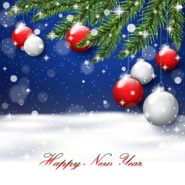 Yeni yıl ağacı dalları kartpostal arka plan üzerinde.