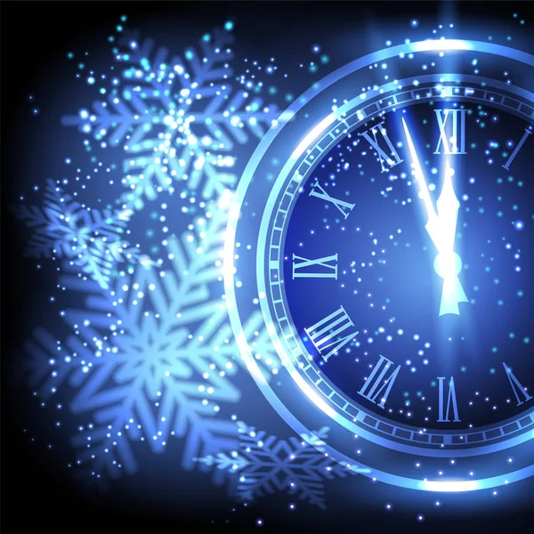 Alte Uhr Feiertagsbeleuchtung zu Neujahr Mitternacht. — Stockvektor