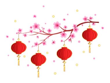 Yeni yıl kırmızı fener beyaz arka plan üzerinde.