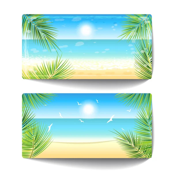 Deux bannières de plage de sable au coucher du soleil . — Image vectorielle