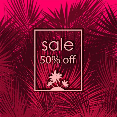 Satılık 50 yüzde indirim üstünde palmiye ağaç arka plan.