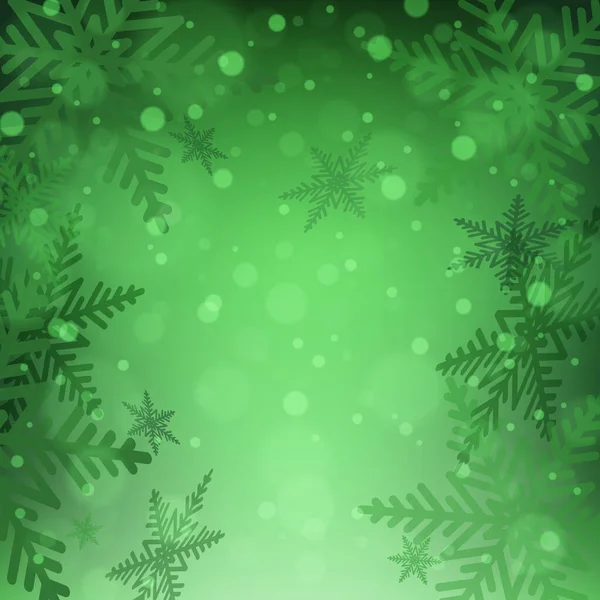 Karácsonyi hópelyhek zöld háttér. Vektoros illusztráció. — Stock Vector