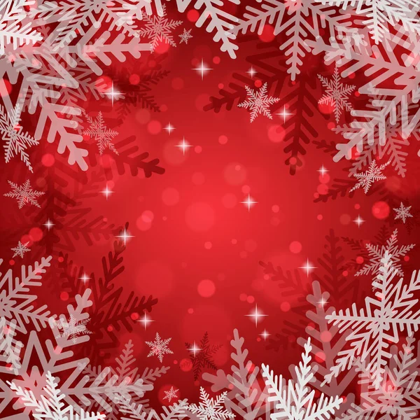 Copos de nieve navideños sobre fondo rojo. Ilustración vectorial. — Vector de stock