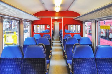 Luzern, İsviçre - 3 Temmuz 2012: Boş yerel tren vagonunun içi.