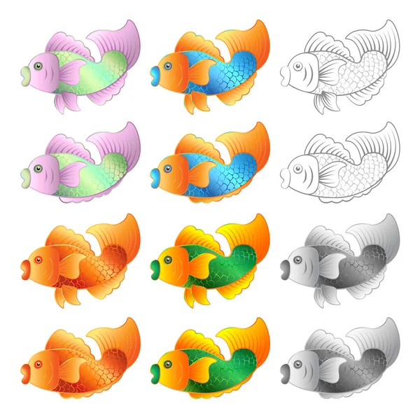 Sada ryb izolovaných na bílém pozadí. Vektorová ilustrace. — Stockový vektor