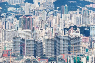 Victoria Tepesi 'nden Kowloon' un manzarası. Hong Kong.