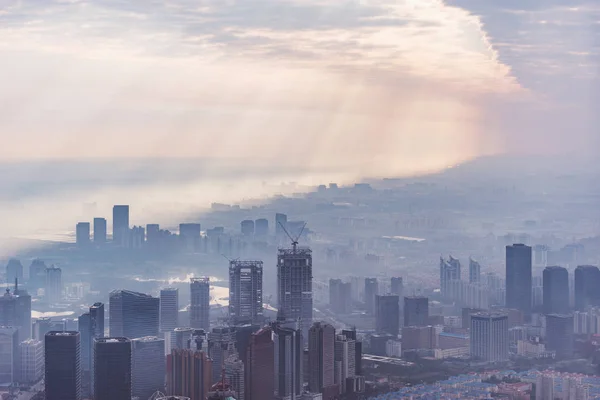 Aerial view of Shanghai city center in the morning. China. — Stock Photo, Image