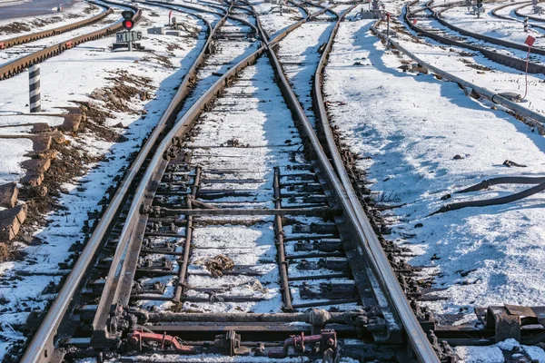 Torów kolejowych na stacji wielki. — Zdjęcie stockowe