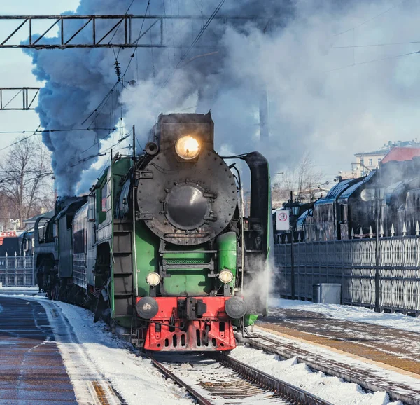 Trem Retrô Parte Estação Ferroviária Moscovo Rússia — Fotografia de Stock