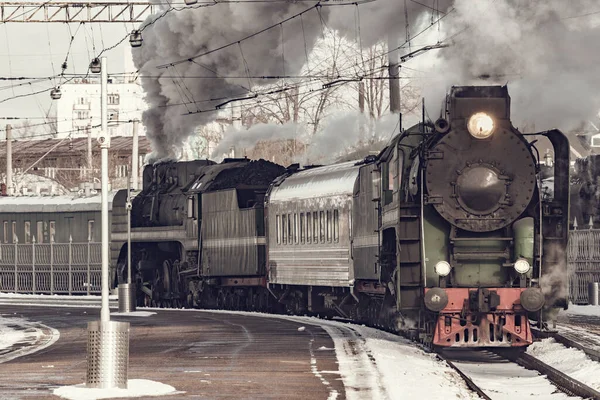 Retro Trein Vertrekt Vanaf Het Station Moskou Rusland — Stockfoto