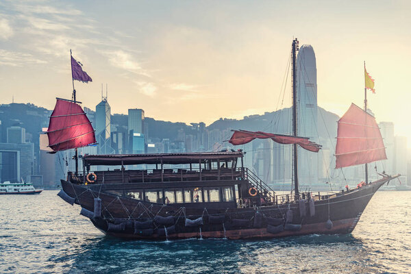 Retro ship in Hong Kong harbour.
