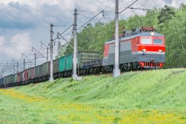 Yük treni bahar ormanından geçiyor..